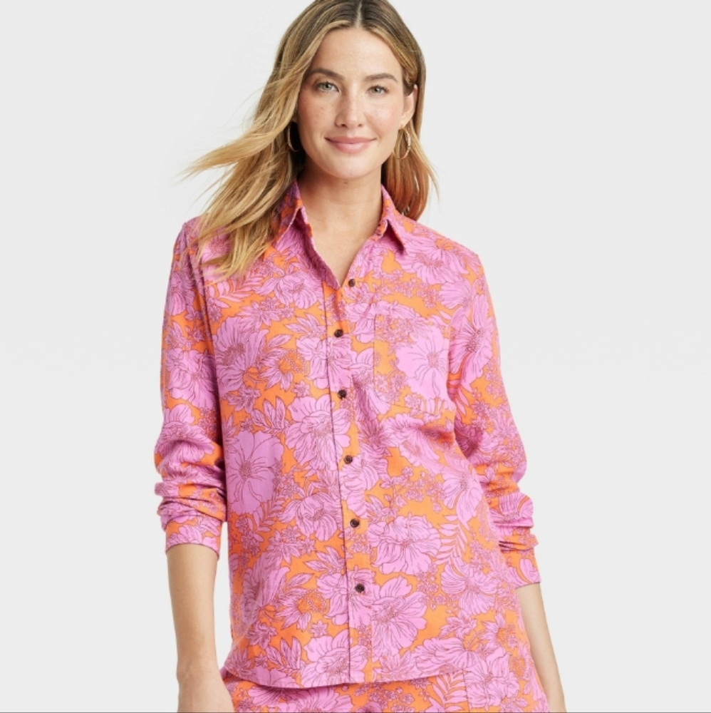 Universal Thread Linen Long Sleeve Collared Button-Down Shirt NWT - Picture 2 of 4